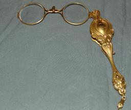 14K Yellow Gold Circa 1970 Lorgnette with Diamonds