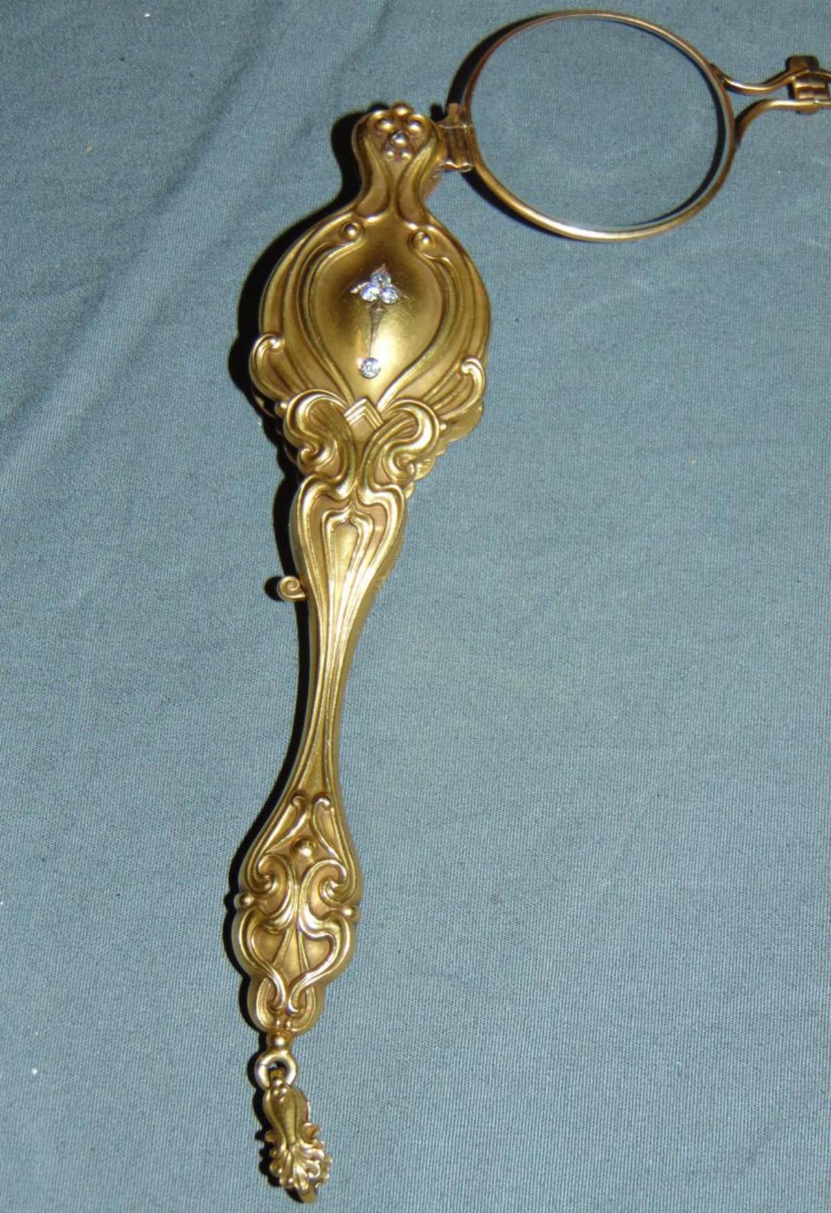 14K Yellow Gold Circa 1970 Lorgnette with Diamonds