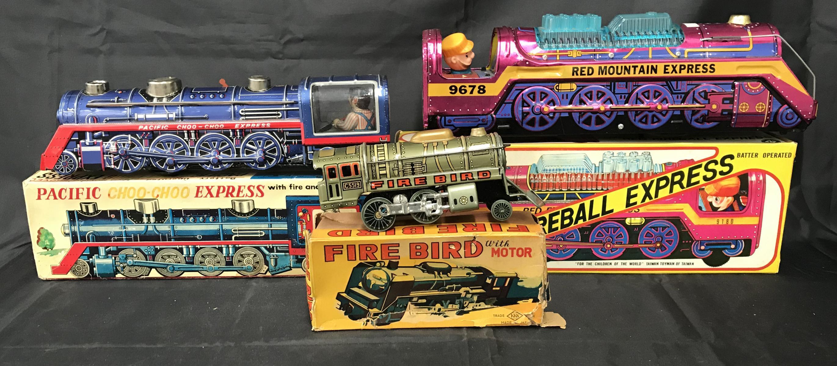 Lot of Three Battery Operated Locomotives Boxed.