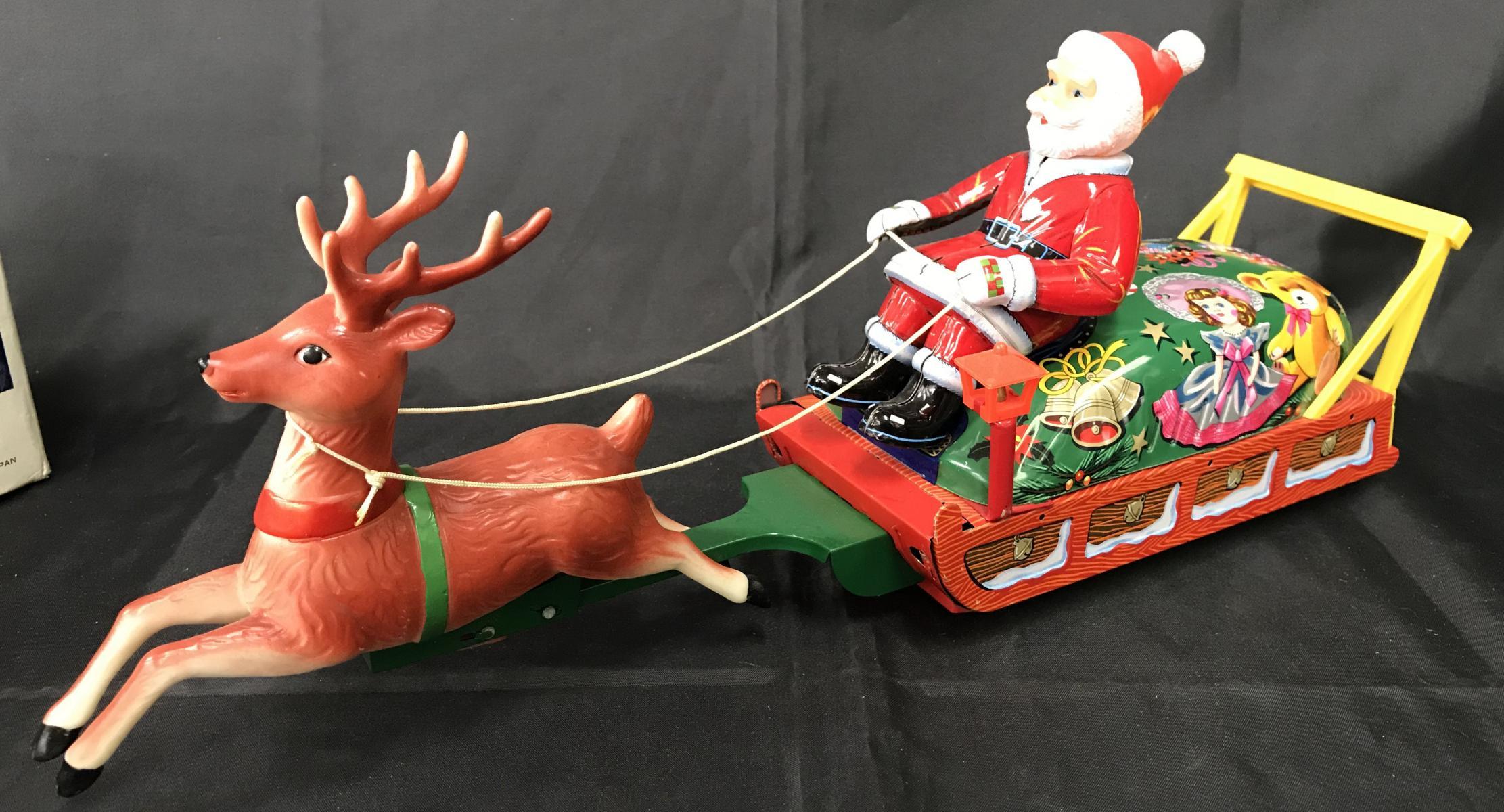 Tin Litho Battery Operated Santa Sleigh Boxed.