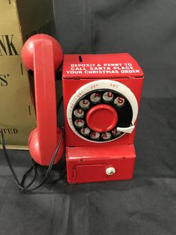 Boxed Battery Operated Santa Claus Phone Bank.