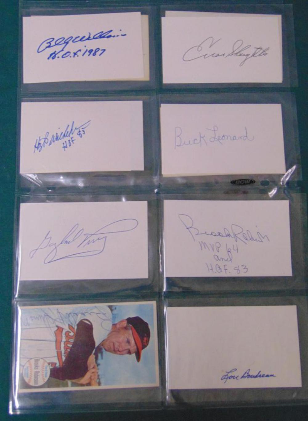 Signed Baseball HOF Plaques, Index Cards, & More