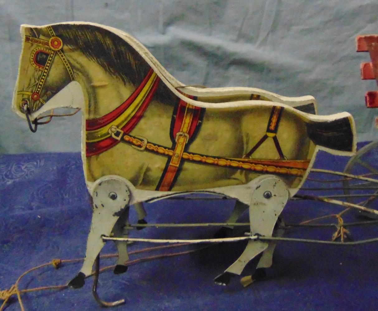 Early Wood, Paper and Metal Horse Wagon.