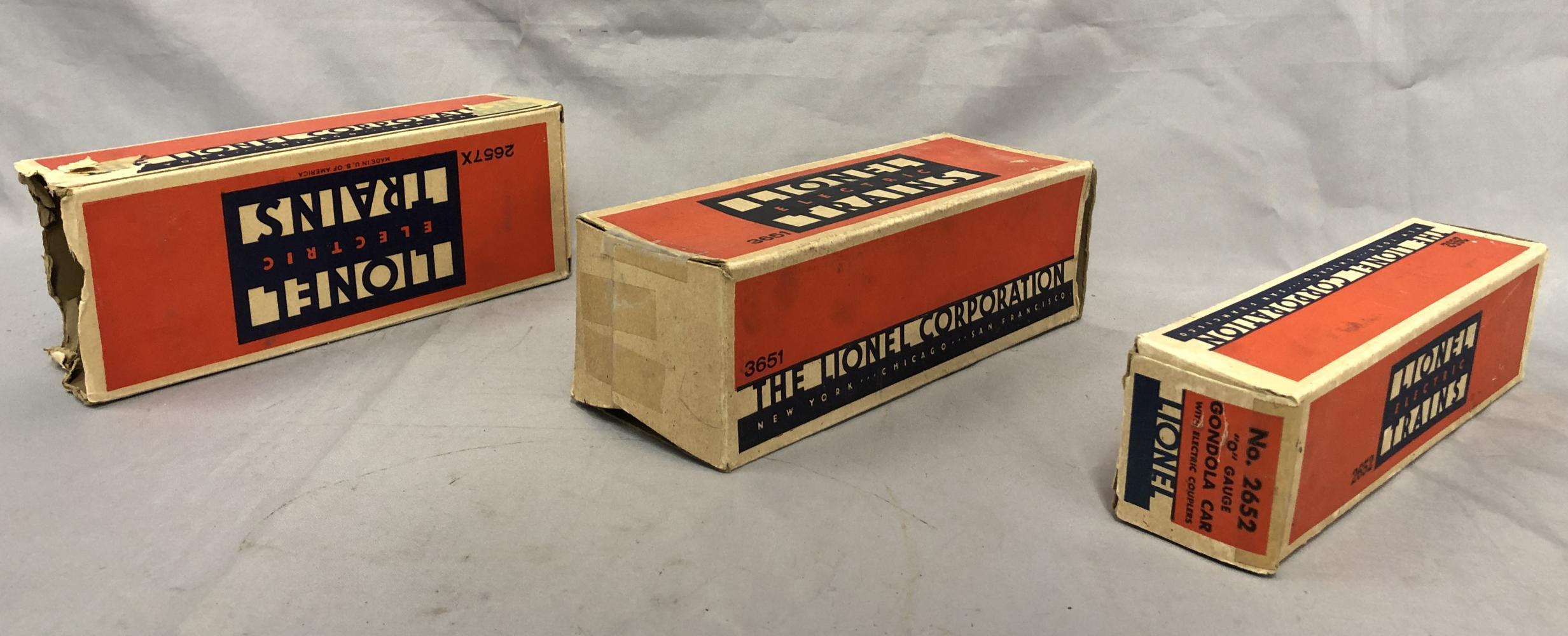 Boxed 1940 Lionel 3651, 2652 & 2557X Freights