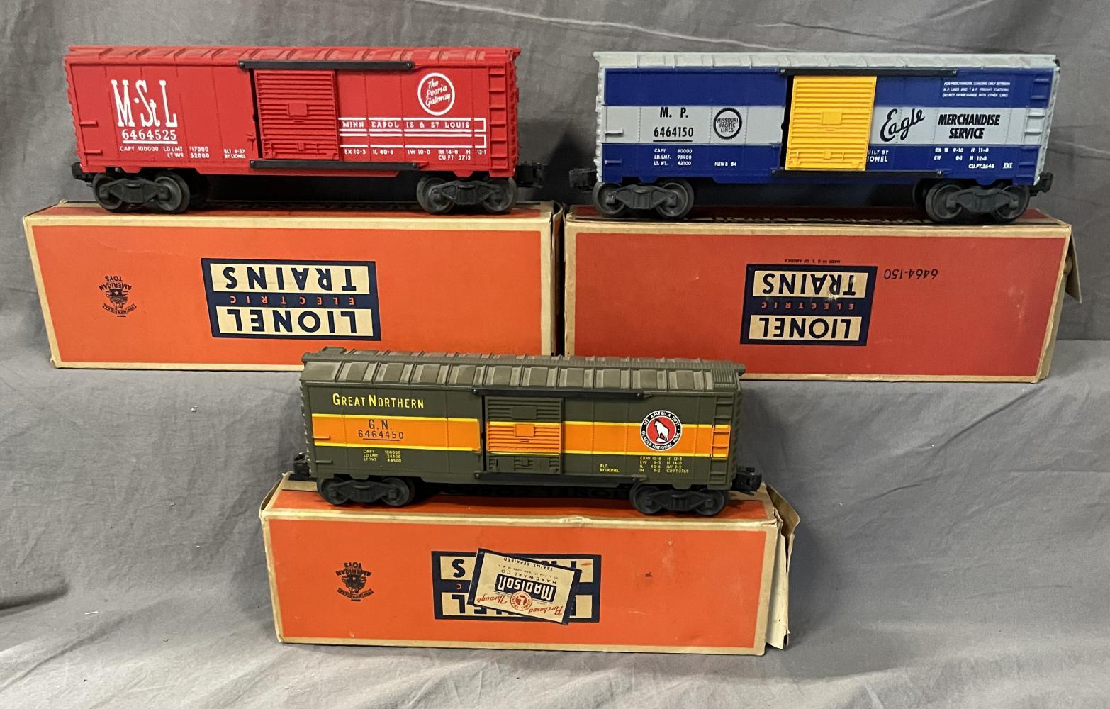 3 Boxed Lionel 6464 Boxcars