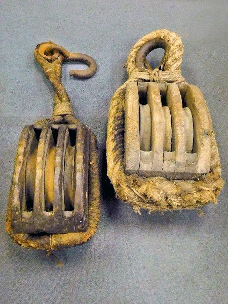 (2) Large Antique Nautical Rope Block Hoists