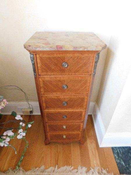 Pair of Brass & Fruitwood, 6 Drawer Chest, Marble Top
