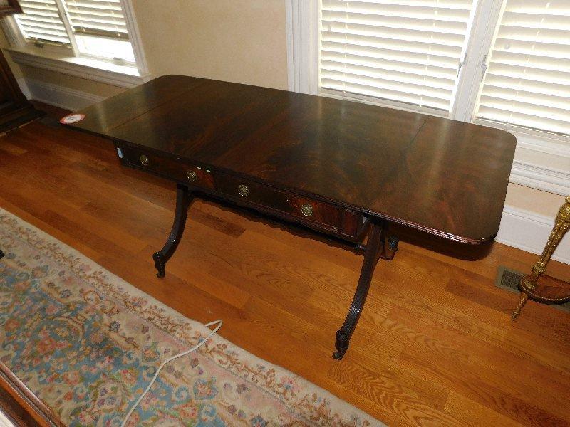 Walnut, Drop-Leaf Sofa Table on Casters