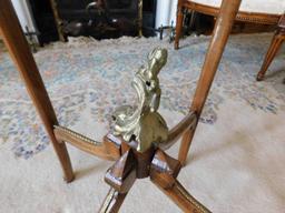 English Style Brass & Fruitwood, Marble Top Table