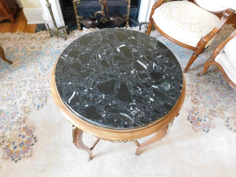 English Style Brass & Fruitwood, Marble Top Table