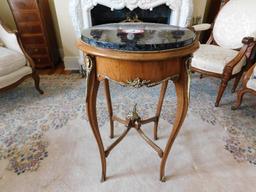 English Style Brass & Fruitwood, Marble Top Table