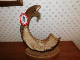 Big Horned Sheep Horn w/ Carved 'Big Horn Sheep' and Landscape