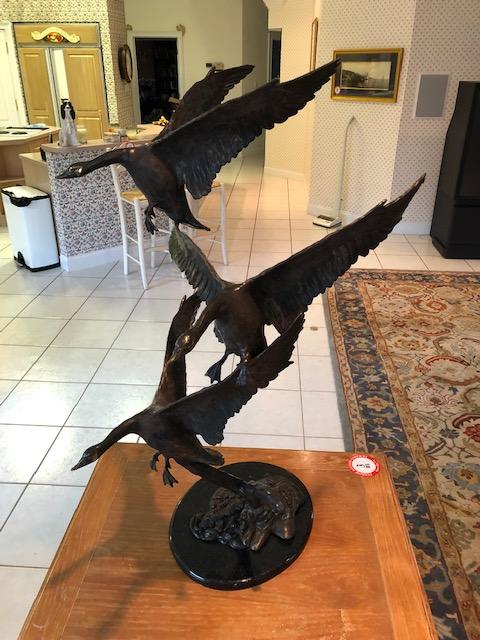 Bronze Sculpture of Canadian Geese In Flight signed Winship ‘96