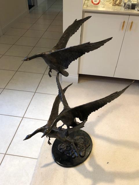 Bronze Sculpture of Canadian Geese In Flight signed Winship ‘96