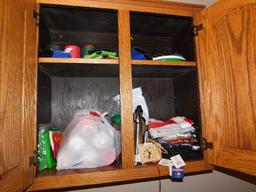 Contents of Cabinets, Various Cleaning Chemicals, Koozies, Ironing Board, B