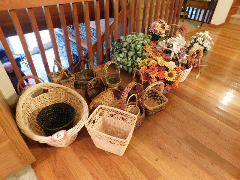 (19) Wicker & Woven Baskets, Faux Plants