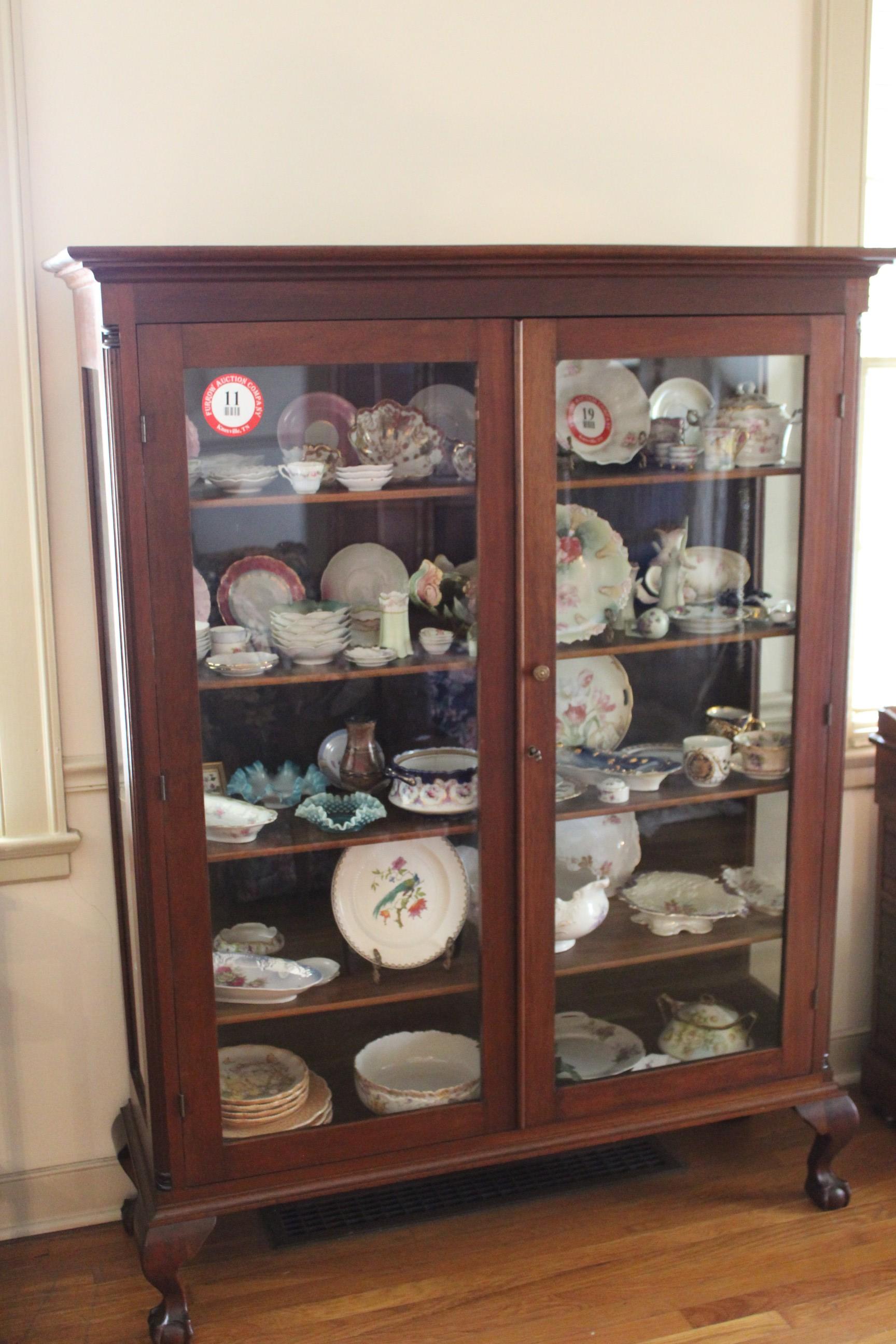 Cherry Wood Curio Cabinet-Glass Doors, Bone Claw Foot