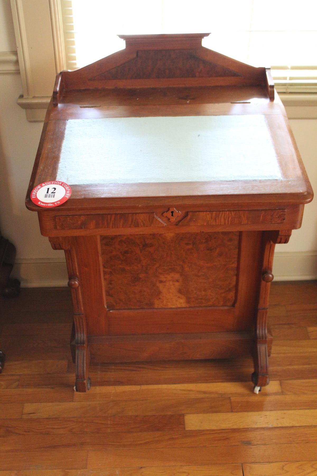 Vintage Davenport Desk w/ Walnut In-lays, 3 Drawers