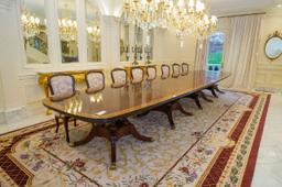 Banquet Table Sheraton Revival 4 pedestal, banded mahogany top with reeding