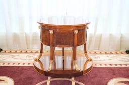 Desk, Neoclassical Style Mechanical, w/bleached mahogany & burl walnut on a