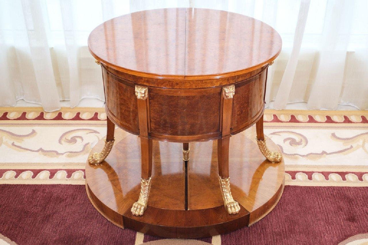 Desk, Neoclassical Style Mechanical, w/bleached mahogany & burl walnut on a