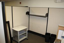 Three Cubicle Work Stations & Contents (desks, chairs, office supplies, wip