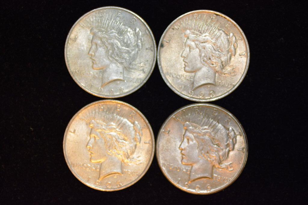 4 PEACE SILVER DOLLARS