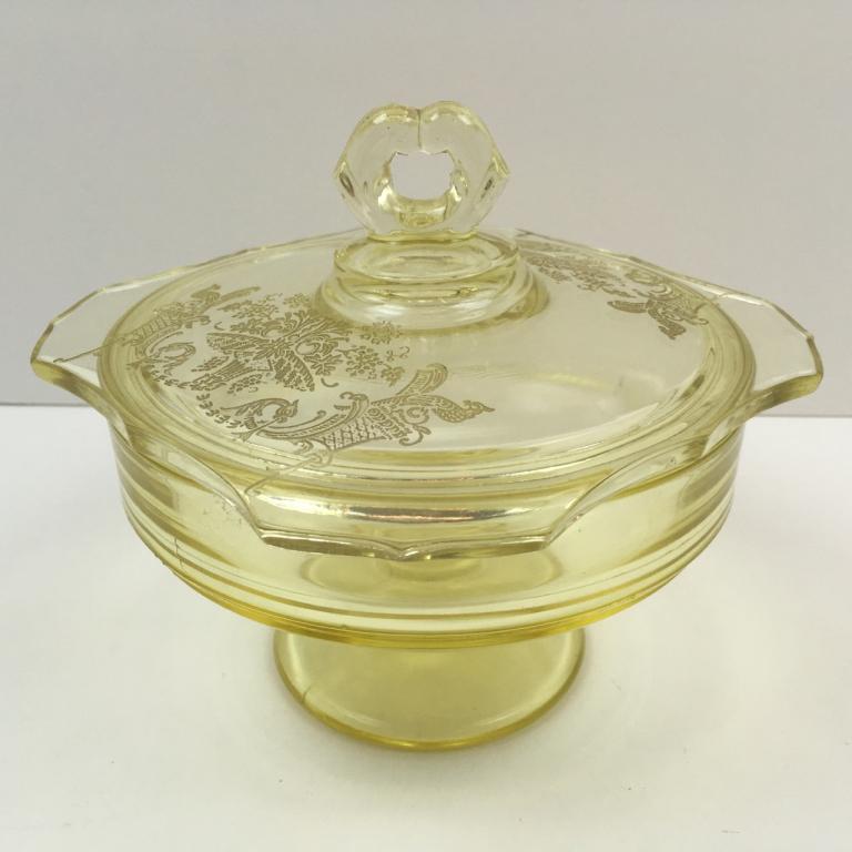 PADEN CITY "GOTHIC GARDEN" YELLOW CANDY DISH