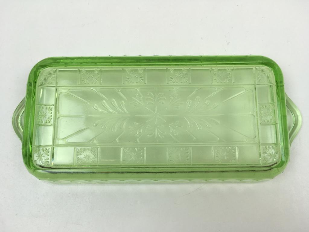 JEANNETTE "DORIC" GREEN VASELINE RELISH DISH