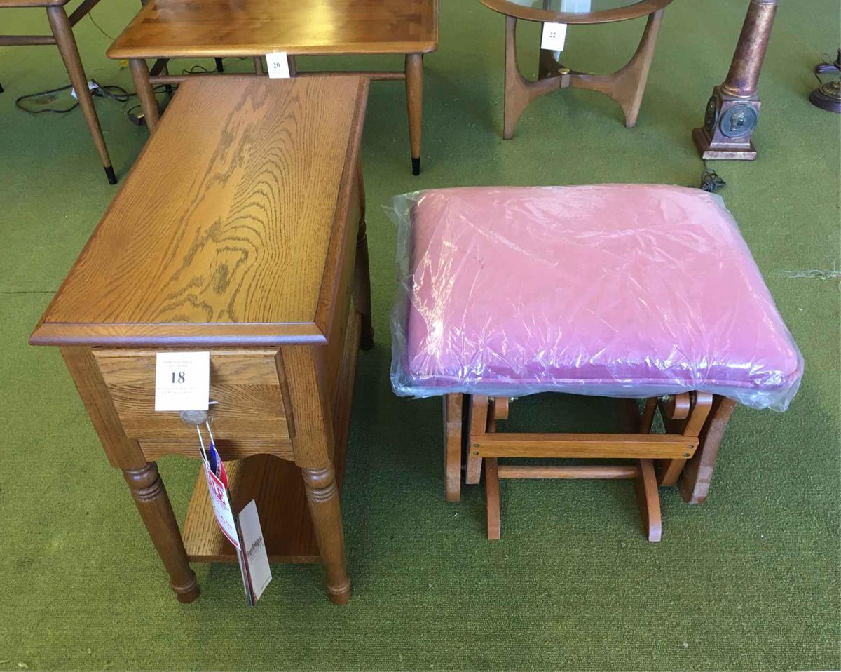 Oak Side Table And Glider Ottoman