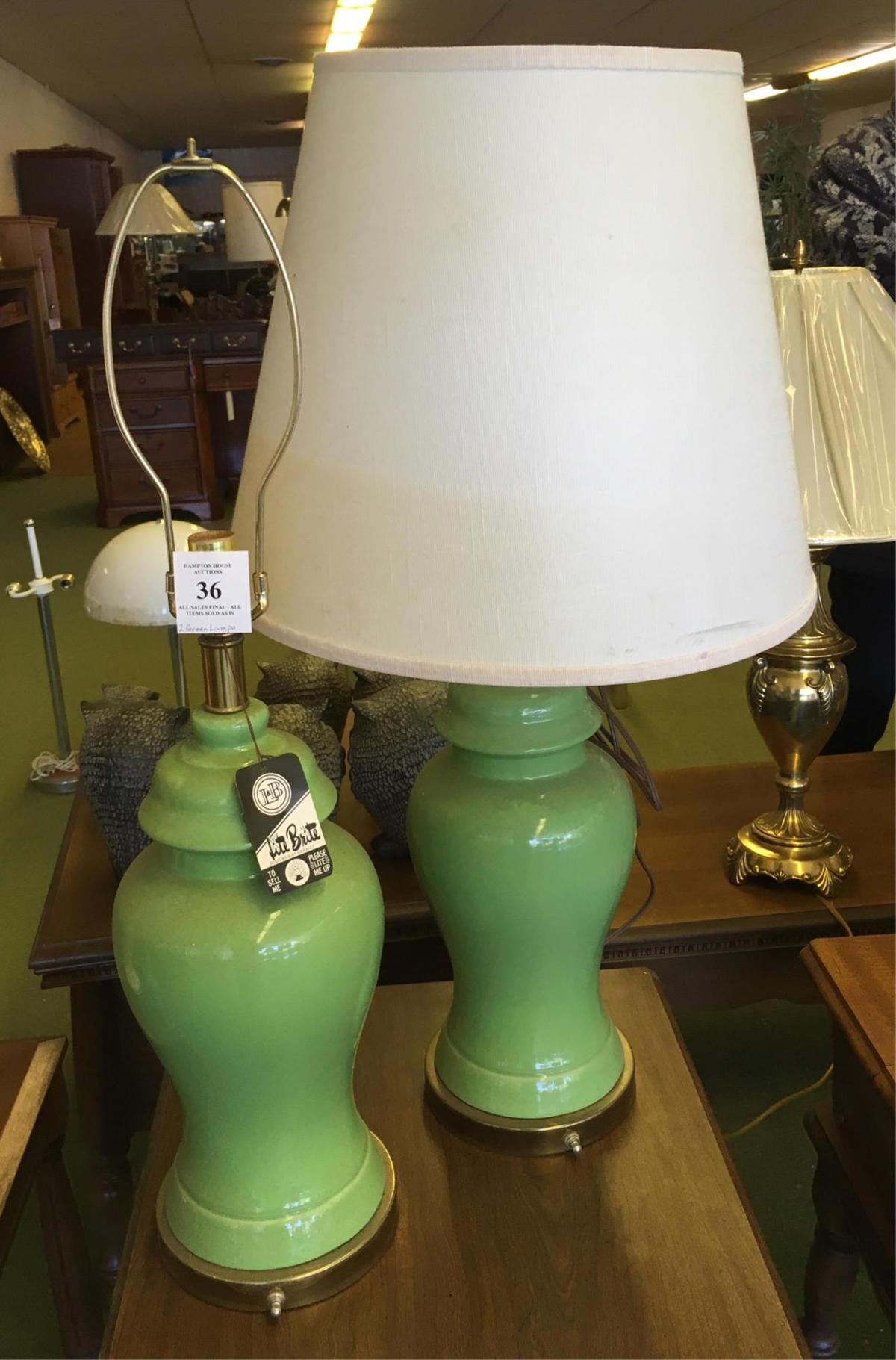 Two Green Table Lamps