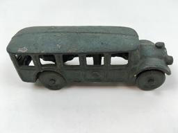 VINTAGE GREEN PAINTED CAST IRON BUS
