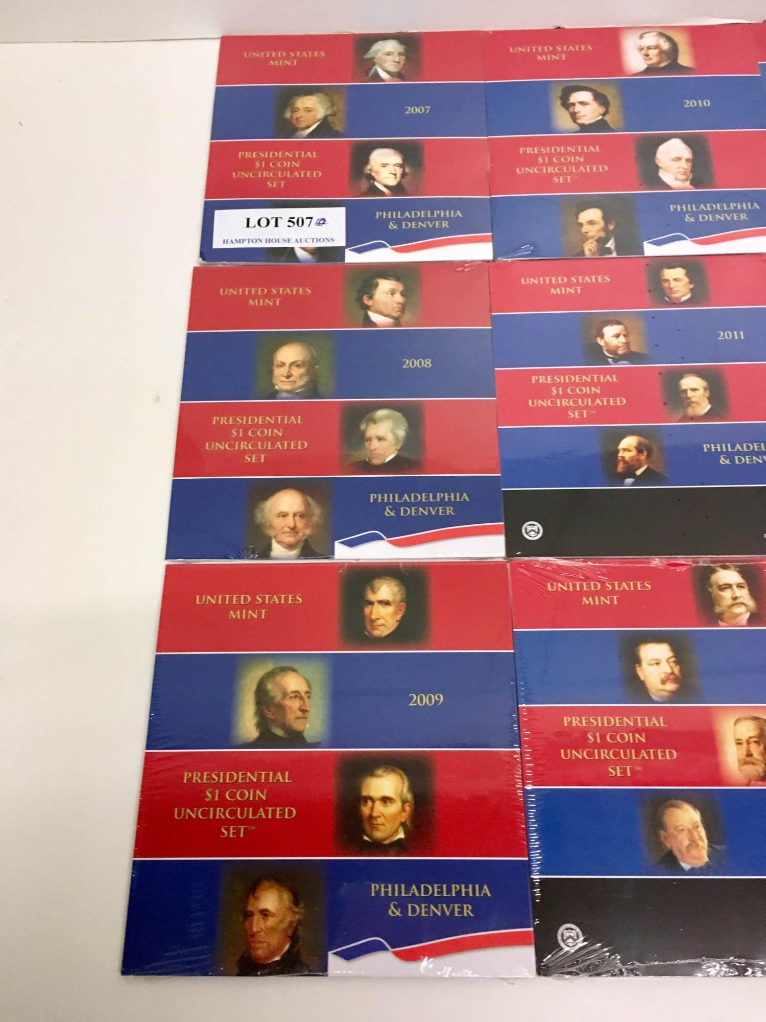 9 UNCIRCULATED $1 PRESIDENTIAL COIN SETS