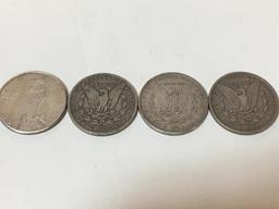 FOUR SILVER DOLLARS - 1 PEACE / 3 MORGANS