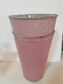 PAIR OF PINK METAL GARDENING BASKETS