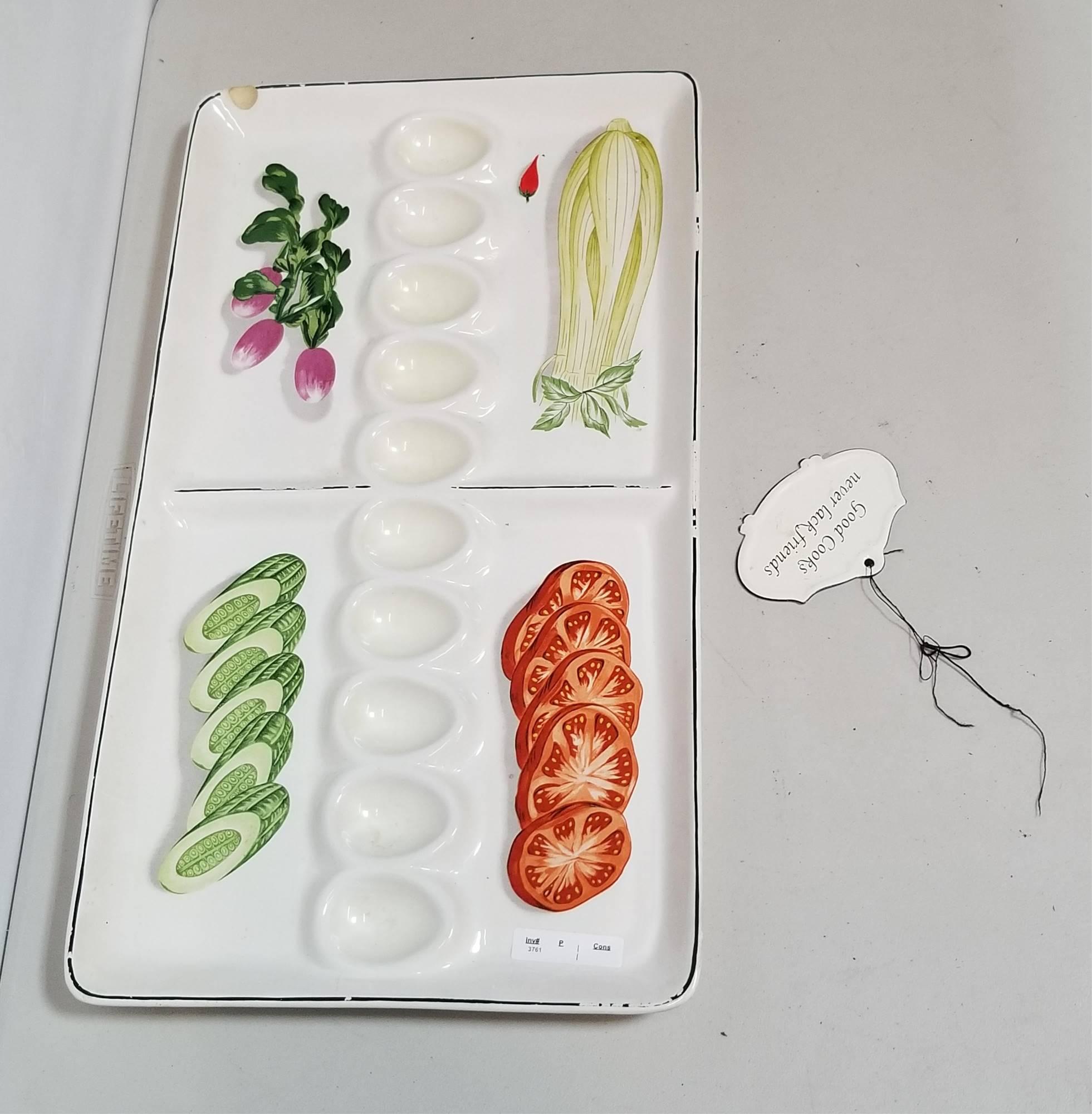 ORNAMENTALCERAMIC SERVING TRAY FOR VEGGIES & EGGS