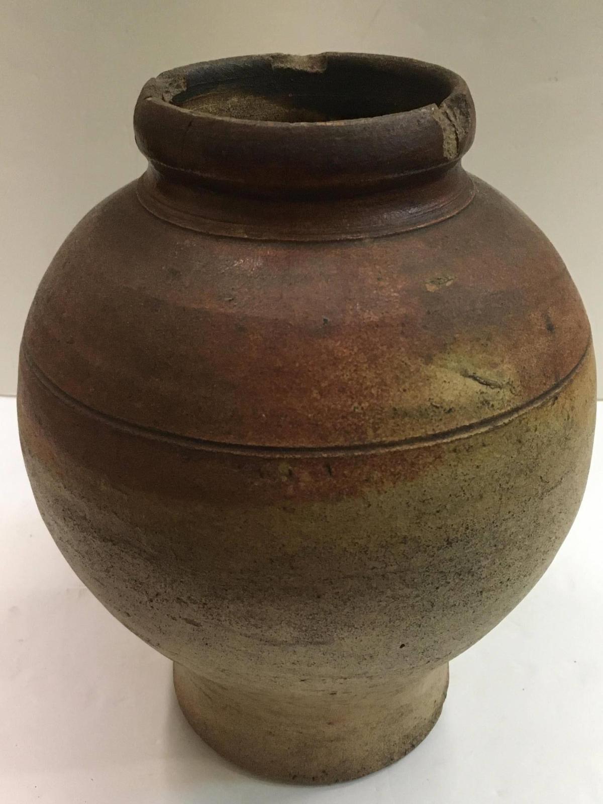 TERRA COTTA CROCK WITH RUST BROWN GLAZE