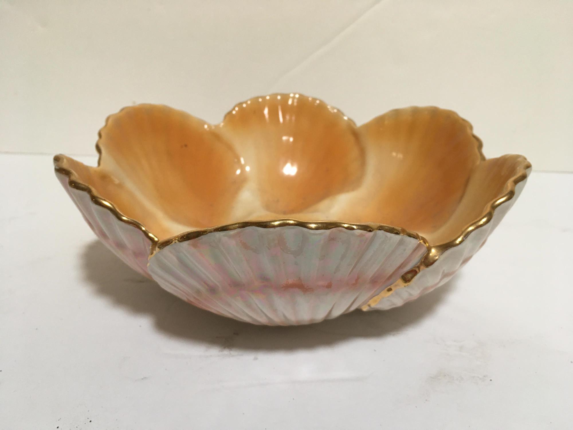 PORTUGUESE SHELL BOWL WITH GOLD PAINTED RIM