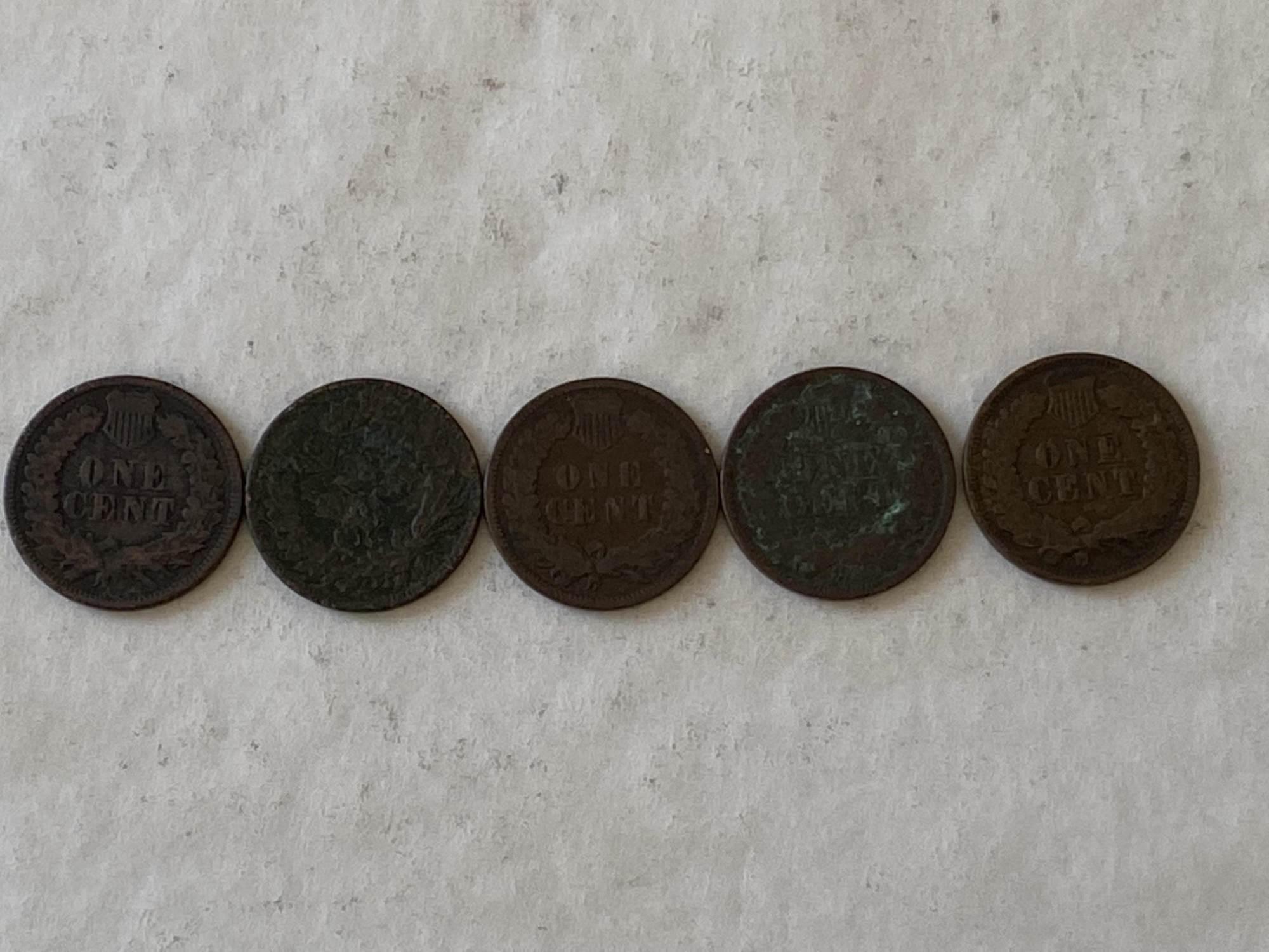 FIVE INDIAN HEAD CENTS