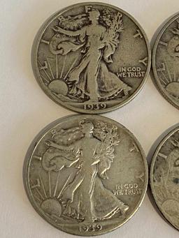 TEN WALKING LIBERTY HALF DOLLARS