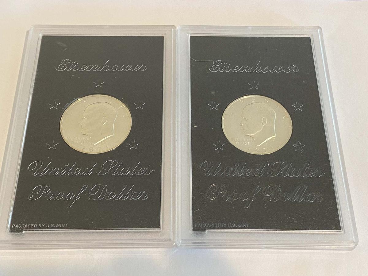 TWO 1971 "IKE" PROOF DOLLARS - ENCASED