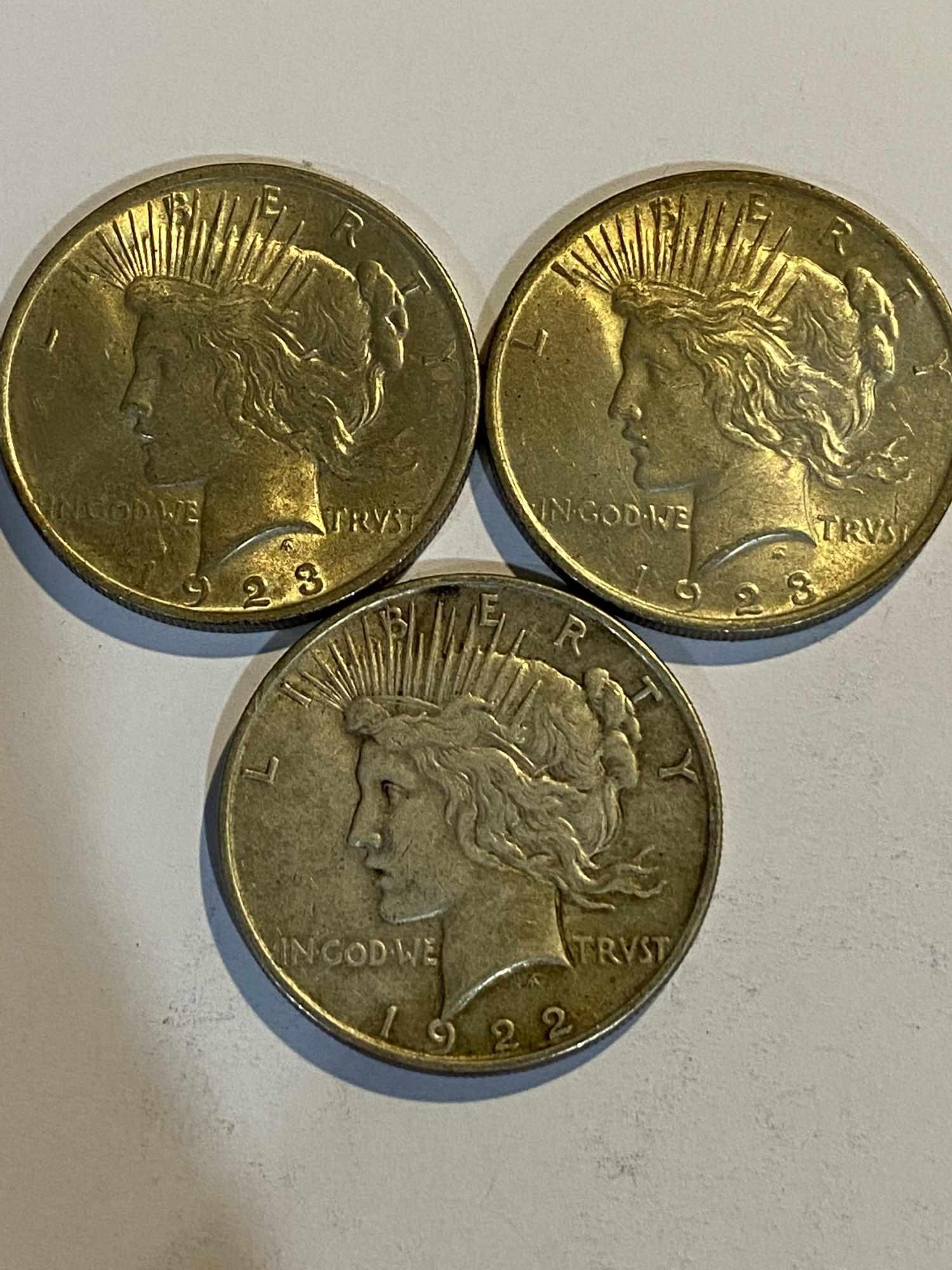 THREE PEACE DOLLARS - 2 - 1923 & 1922