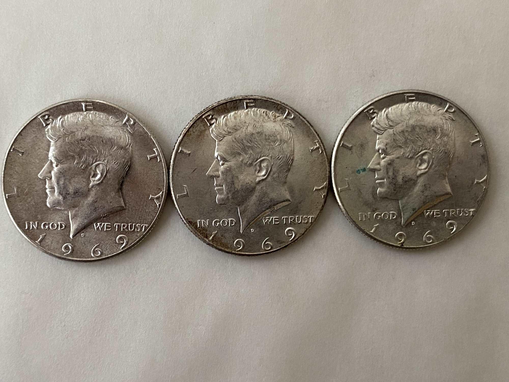 THREE 1969 JFK HALVES - GOOD DETAIL