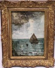 OIL ON BOARD OF A SEASCAPE - SIGNED