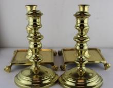 TWO PAIR OF BRASS CANDLESTICK HOLDERS