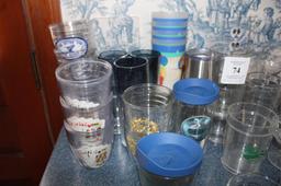 COUNTER TOP GROUP OF GLASS & ACRYLIC WARE