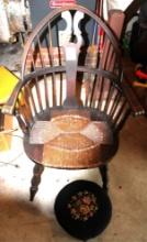 WINDSOR CHAIR AND NEEDLEPOINT STOOL