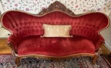 CLASSIC WALNUT VICTORIAN BUTTON TUFTED SOFA