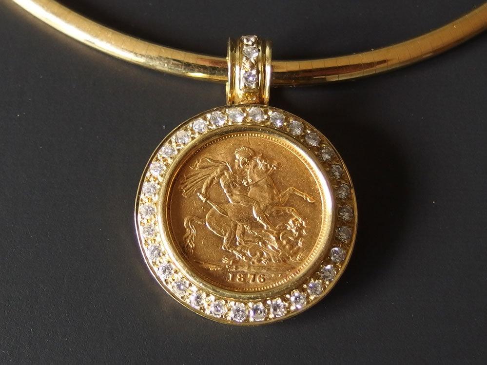 1876 GOLD SOVEREIGN PENDANT CHOKER