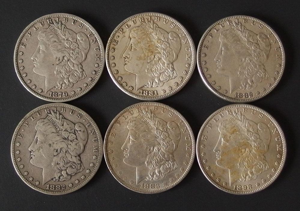 SIX (6) MORGAN SILVER DOLLAR COINS